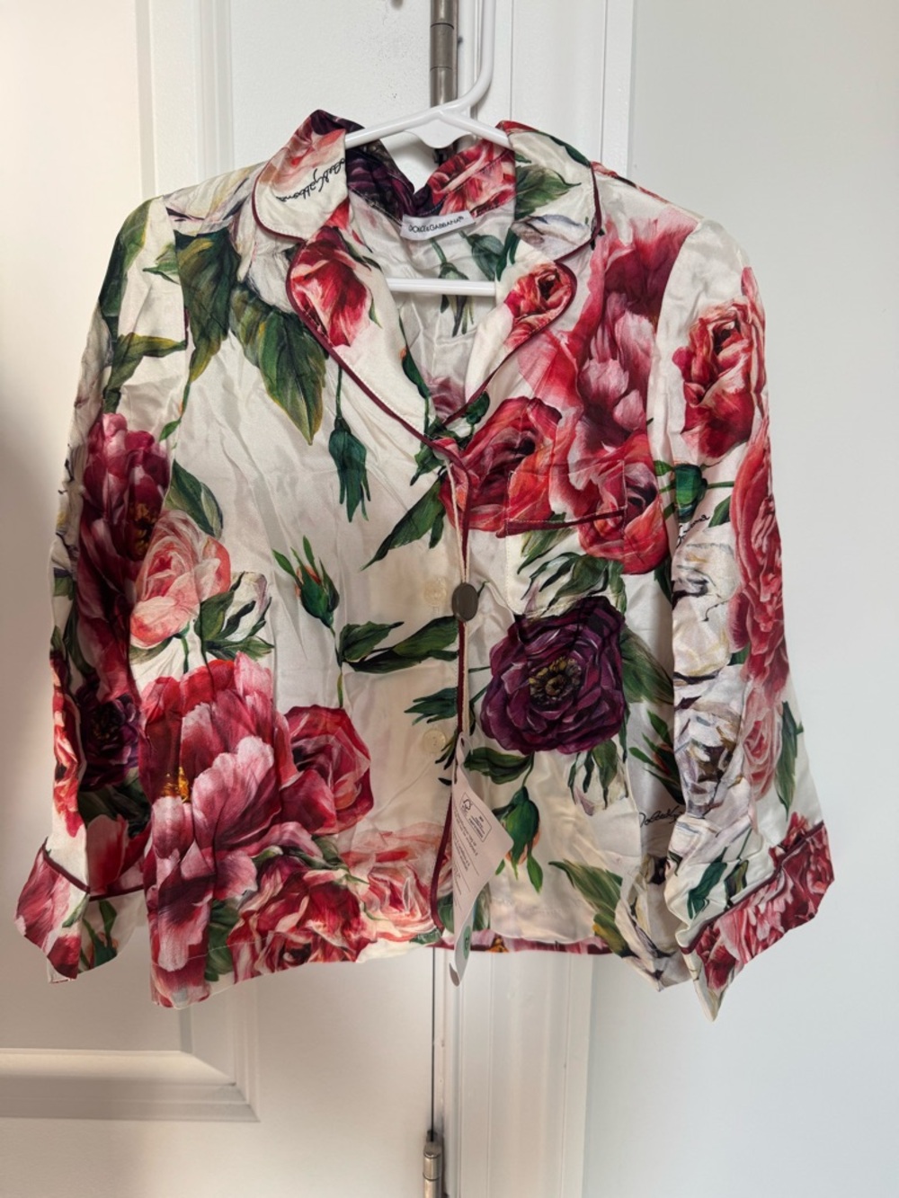 Dolce & Gabbana Floral Satin Button-Front Top  + Pants ( Full Set) - size 4